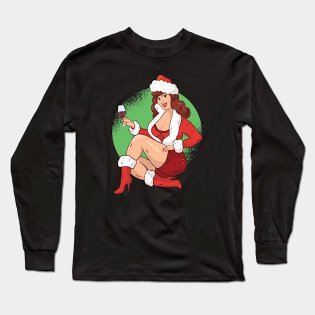 Pin Up Girl Christmas Long Sleeve T-Shirt by BamBam